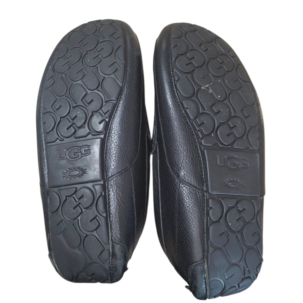 UGG Ascot Mens 12 Black Leather Shearling Lined Moccasin Slippers 5379E - Picture 12 of 16